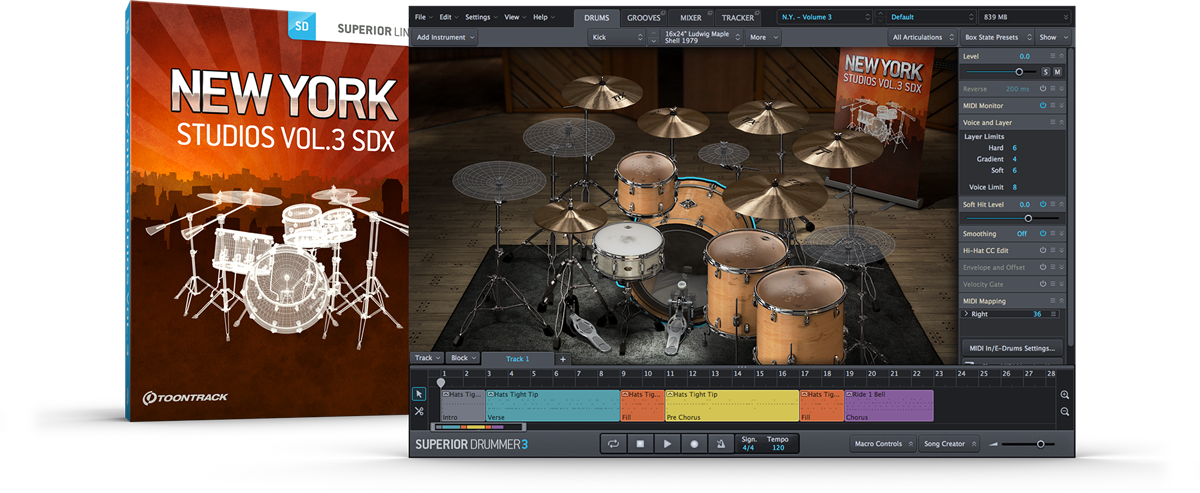 SD鼓扩展纽约工作室鼓 Toontrack New York Studios Vol.3 SDX v1.5.0+Vol.3 MIDI