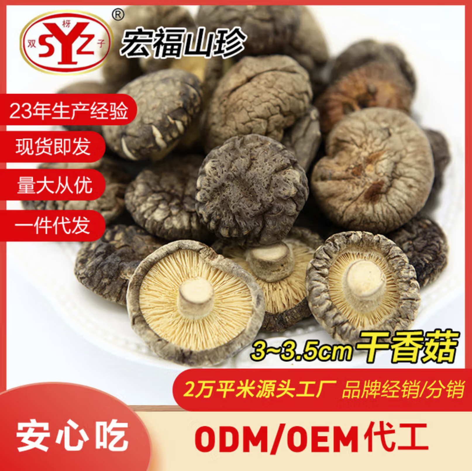 双枒子（SYZ）产地直批散装3-3.5南北干货农副产品无根肉厚香菇干 袋装100克